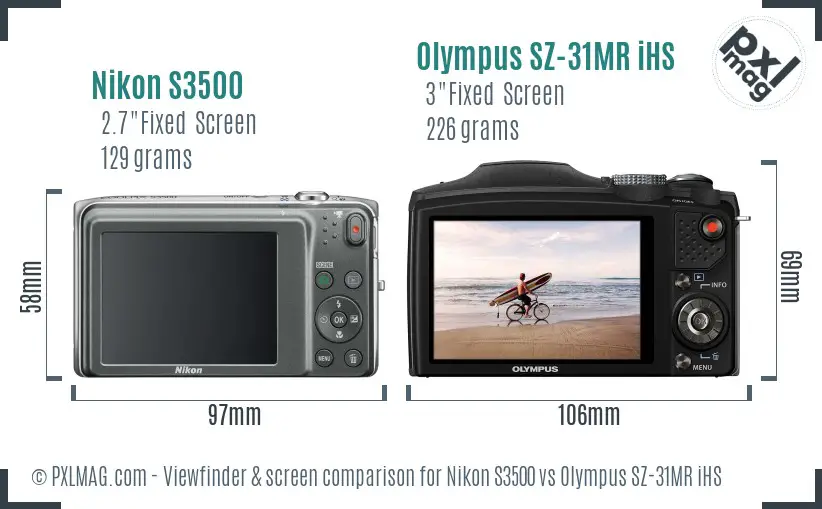 Nikon S3500 vs Olympus SZ-31MR iHS Screen and Viewfinder comparison