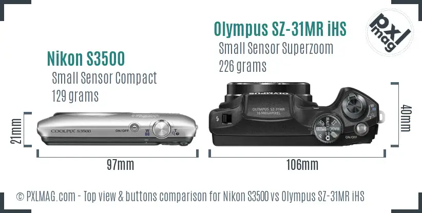 Nikon S3500 vs Olympus SZ-31MR iHS top view buttons comparison