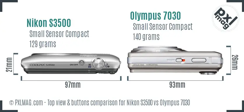 Nikon S3500 vs Olympus 7030 top view buttons comparison Nikon S3500 vs Olympus 7030 top view buttons comparison