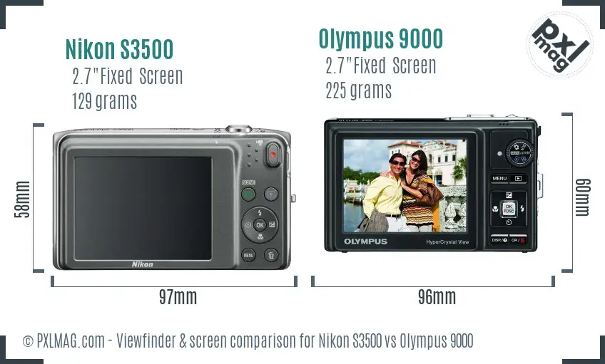 Nikon S3500 vs Olympus 9000 Screen and Viewfinder comparison