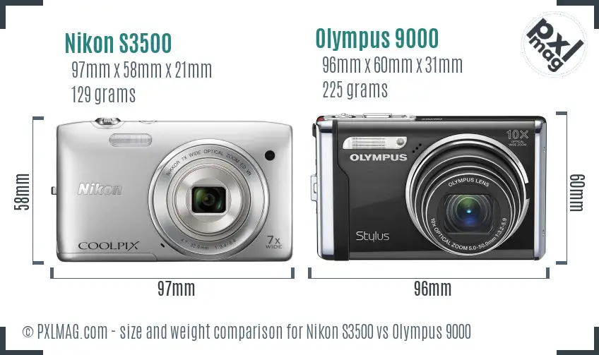 Nikon S3500 vs Olympus 9000 size comparison