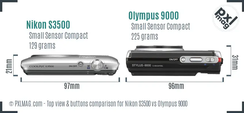 Nikon S3500 vs Olympus 9000 top view buttons comparison