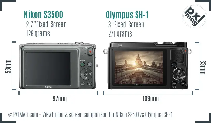 Nikon S3500 vs Olympus SH-1 Screen and Viewfinder comparison