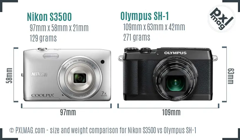 Nikon S3500 vs Olympus SH-1 size comparison