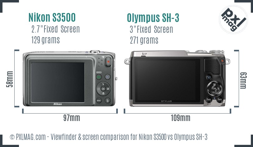 Nikon S3500 vs Olympus SH-3 Screen and Viewfinder comparison