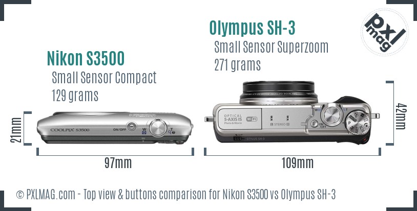 Nikon S3500 vs Olympus SH-3 top view buttons comparison