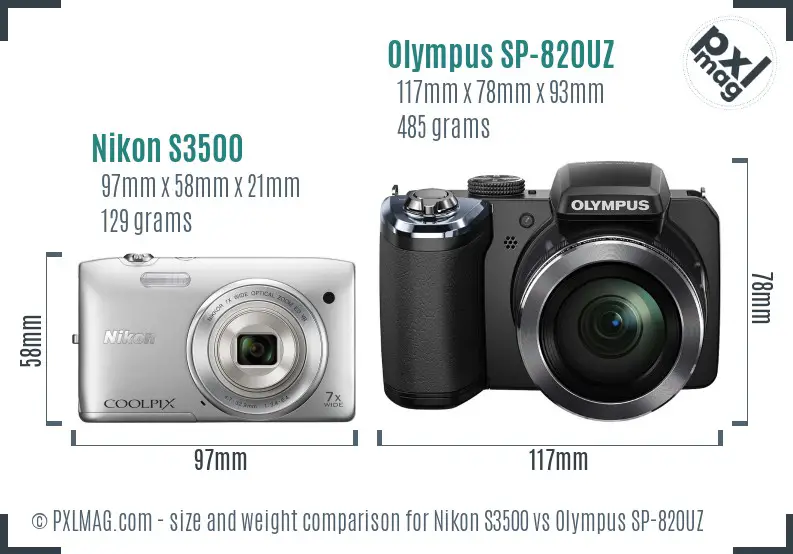 Nikon S3500 vs Olympus SP-820UZ size comparison