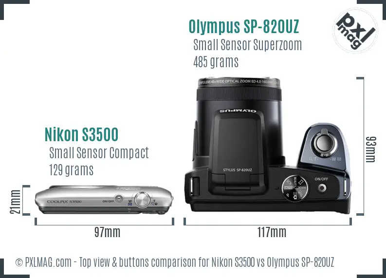 Nikon S3500 vs Olympus SP-820UZ top view buttons comparison