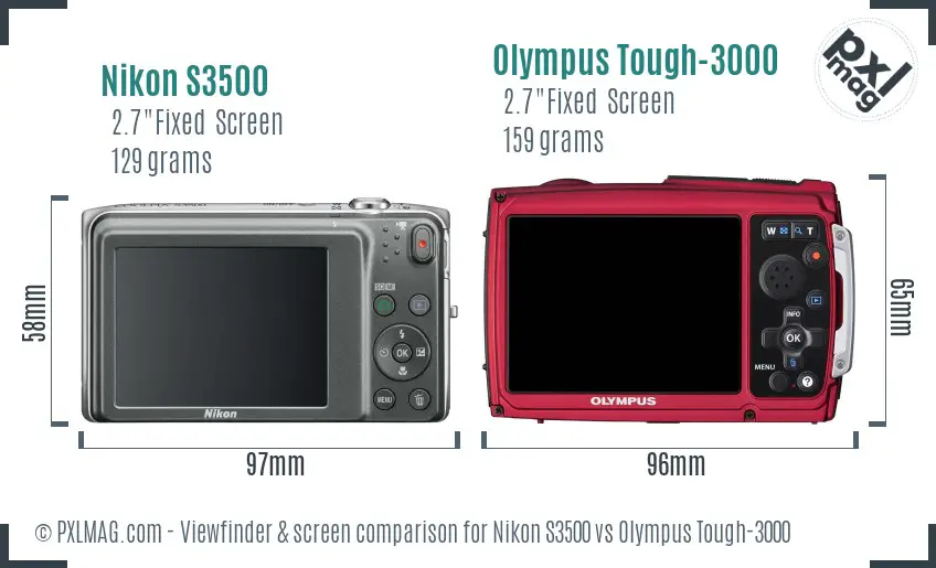 Nikon S3500 vs Olympus Tough-3000 Screen and Viewfinder comparison