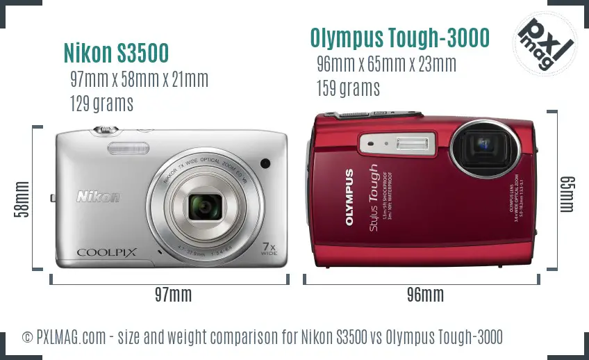 Nikon S3500 vs Olympus Tough-3000 size comparison