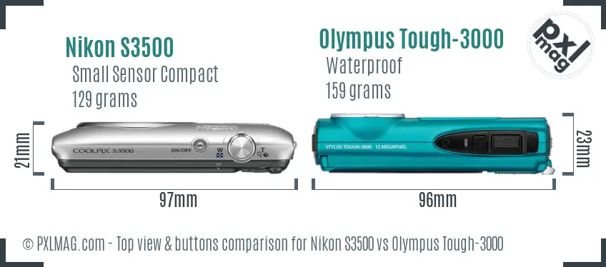 Nikon S3500 vs Olympus Tough-3000 top view buttons comparison