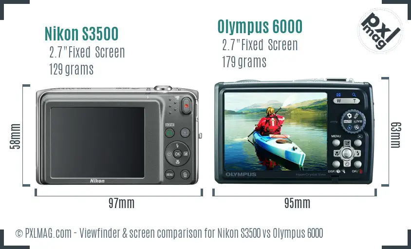 Nikon S3500 vs Olympus 6000 Screen and Viewfinder comparison