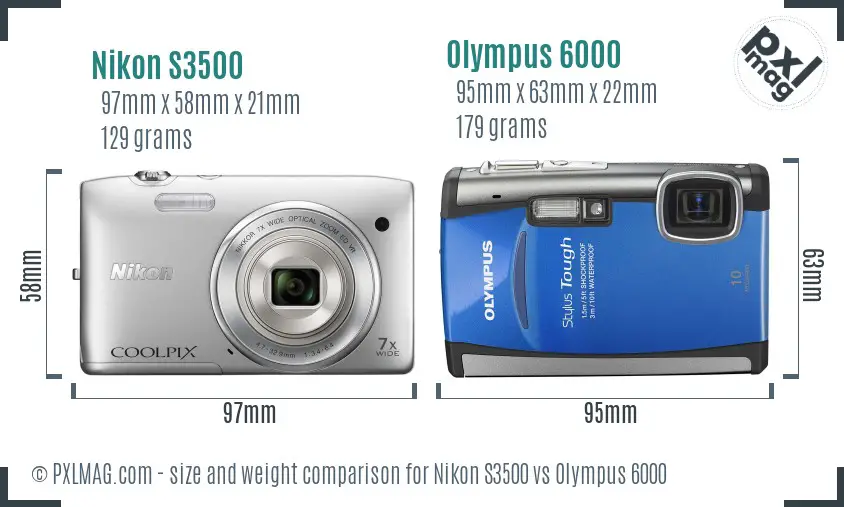 Nikon S3500 vs Olympus 6000 size comparison