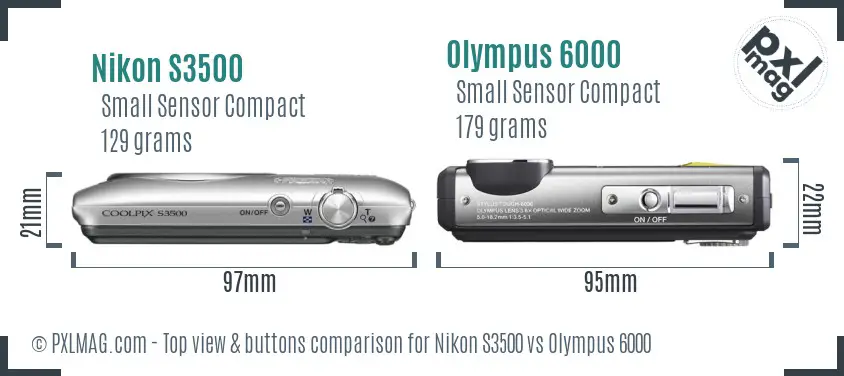 Nikon S3500 vs Olympus 6000 top view buttons comparison