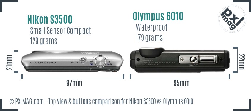 Nikon S3500 vs Olympus 6010 top view buttons comparison
