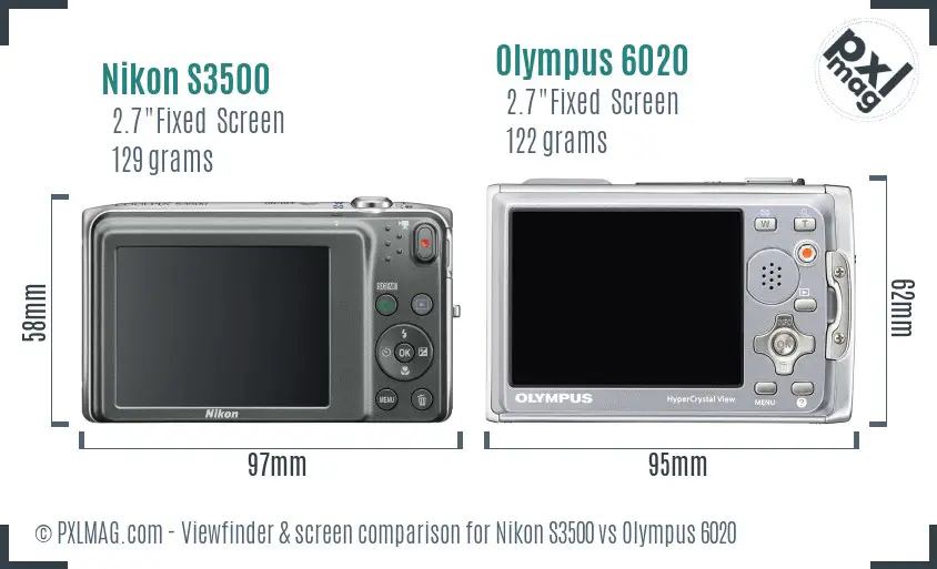 Nikon S3500 vs Olympus 6020 Screen and Viewfinder comparison