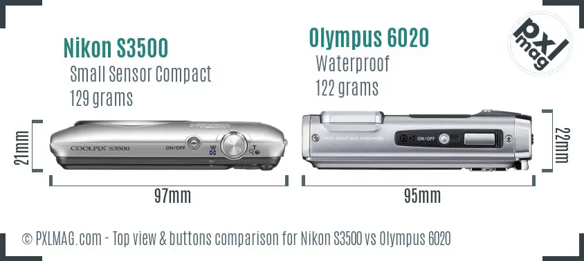 Nikon S3500 vs Olympus 6020 top view buttons comparison