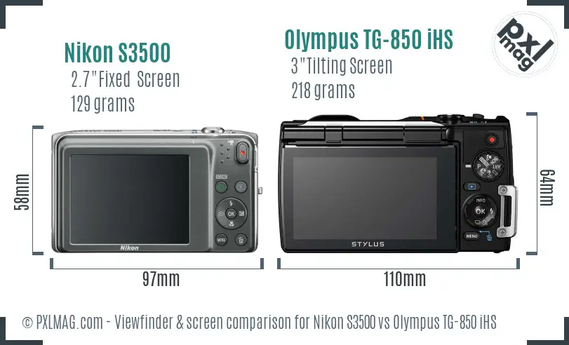 Nikon S3500 vs Olympus TG-850 iHS Screen and Viewfinder comparison