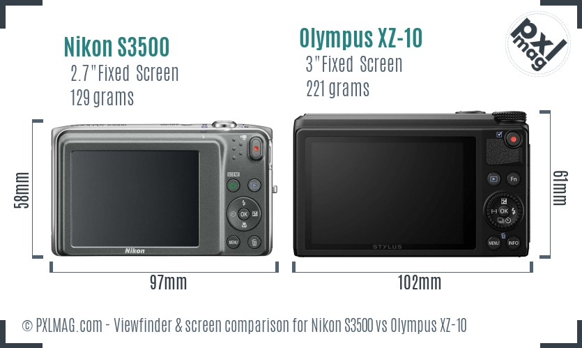Nikon S3500 vs Olympus XZ-10 Screen and Viewfinder comparison