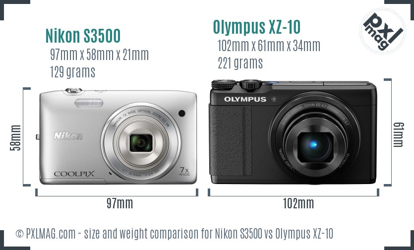 Nikon S3500 vs Olympus XZ-10 size comparison Nikon S3500 vs Olympus XZ-10 size comparison