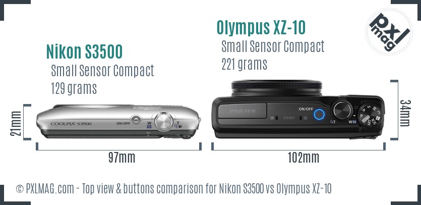 Nikon S3500 vs Olympus XZ-10 top view buttons comparison