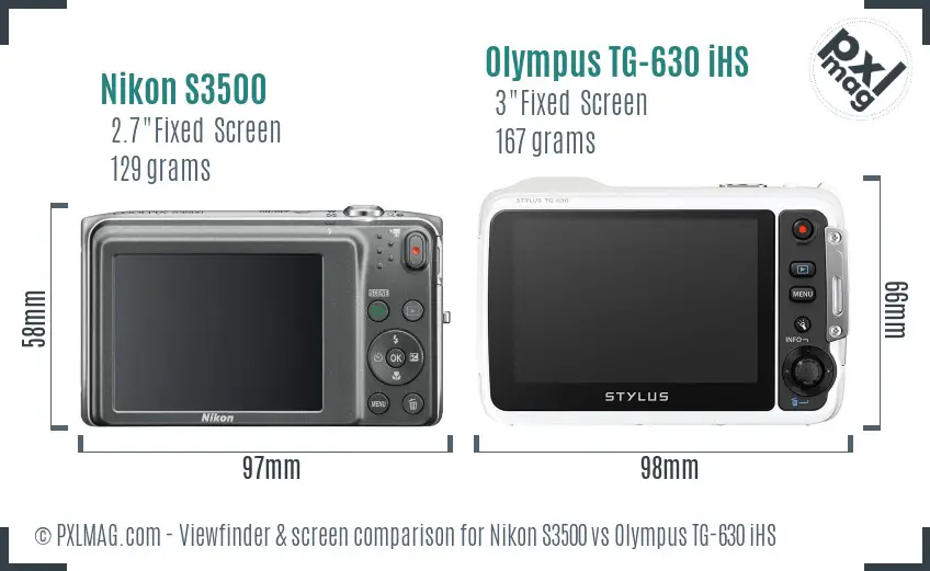 Nikon S3500 vs Olympus TG-630 iHS Screen and Viewfinder comparison