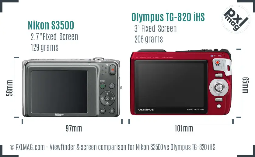 Nikon S3500 vs Olympus TG-820 iHS Screen and Viewfinder comparison