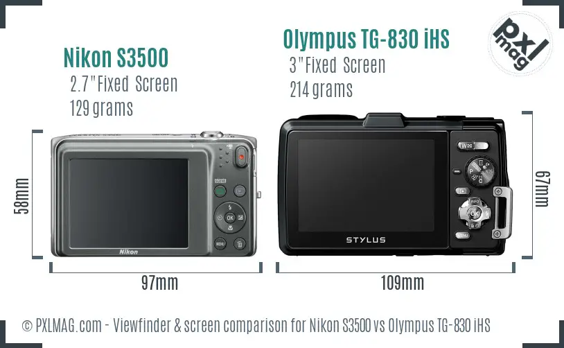 Nikon S3500 vs Olympus TG-830 iHS Screen and Viewfinder comparison