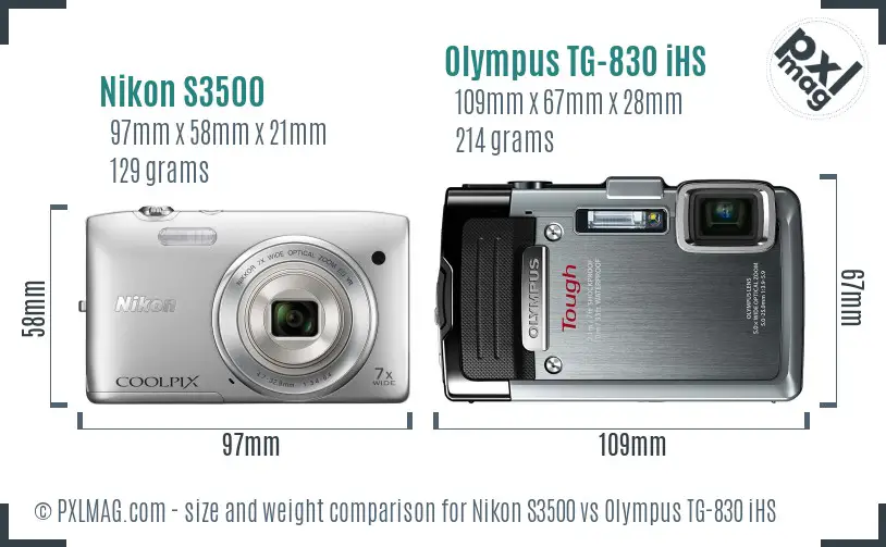 Nikon S3500 vs Olympus TG-830 iHS size comparison