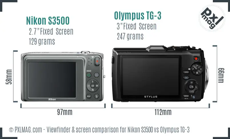 Nikon S3500 vs Olympus TG-3 Screen and Viewfinder comparison