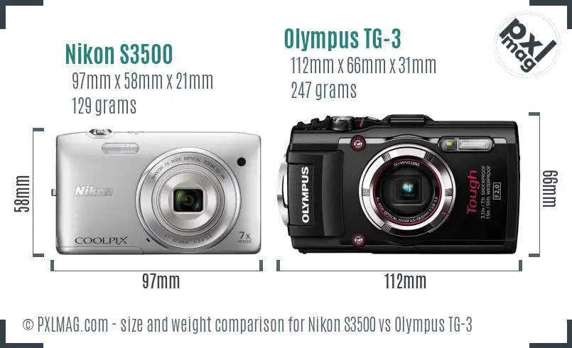 Nikon S3500 vs Olympus TG-3 size comparison