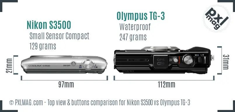 Nikon S3500 vs Olympus TG-3 top view buttons comparison