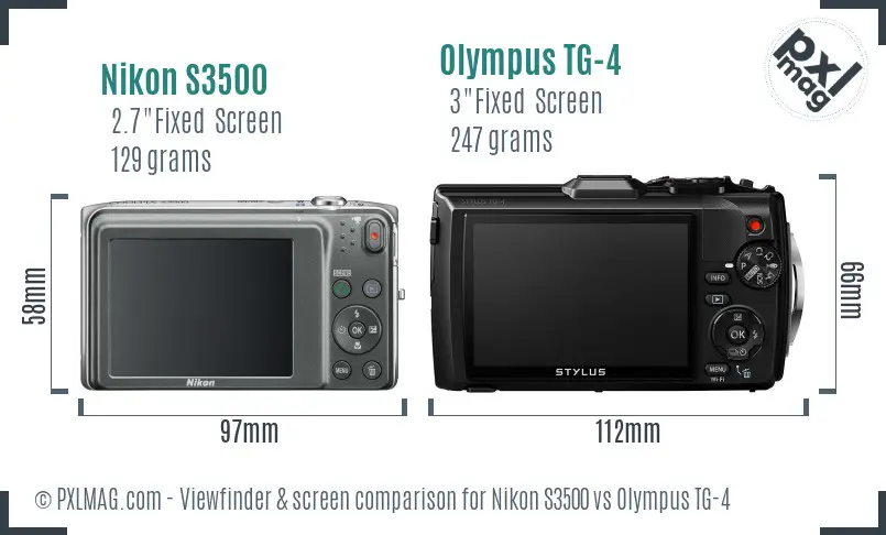 Nikon S3500 vs Olympus TG-4 Screen and Viewfinder comparison