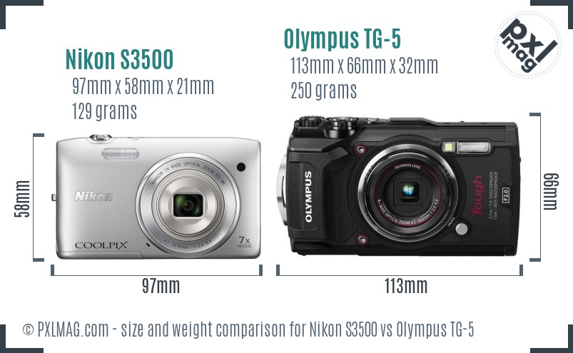 Nikon S3500 vs Olympus TG-5 size comparison