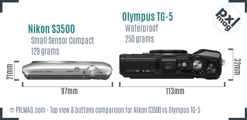 Nikon S3500 vs Olympus TG-5 top view buttons comparison