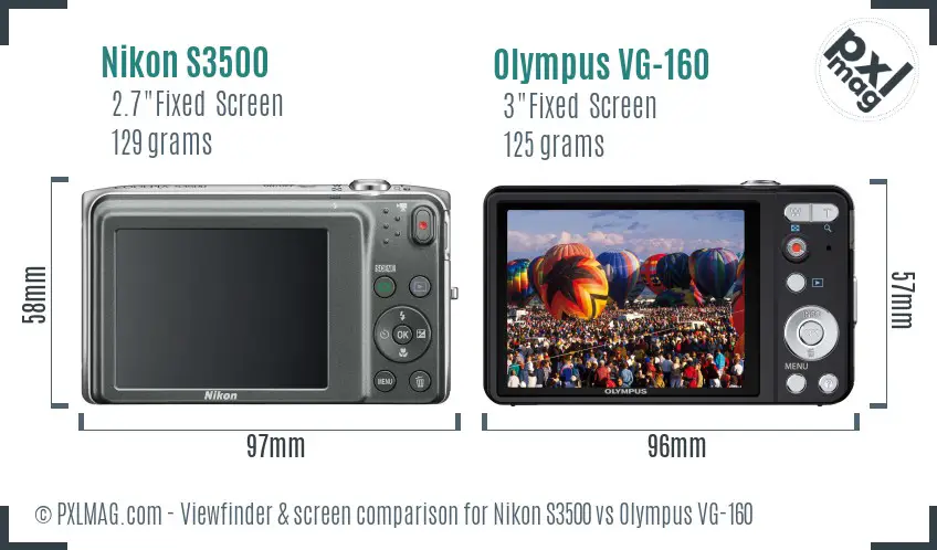 Nikon S3500 vs Olympus VG-160 Screen and Viewfinder comparison