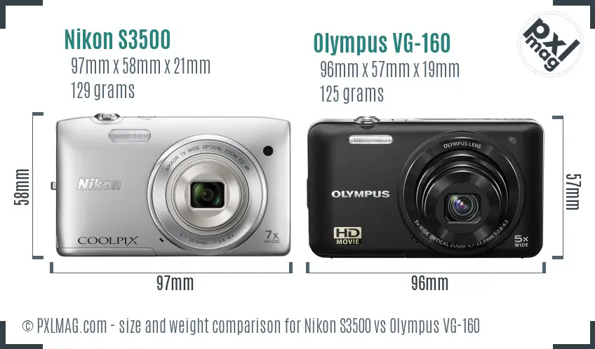 Nikon S3500 vs Olympus VG-160 size comparison