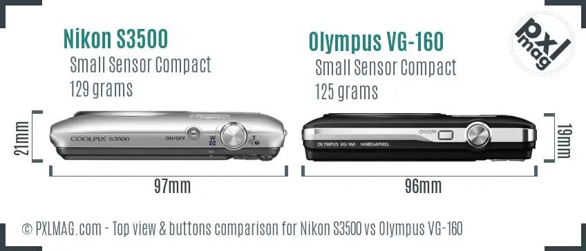 Nikon S3500 vs Olympus VG-160 top view buttons comparison