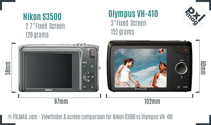 Nikon S3500 vs Olympus VH-410 Screen and Viewfinder comparison