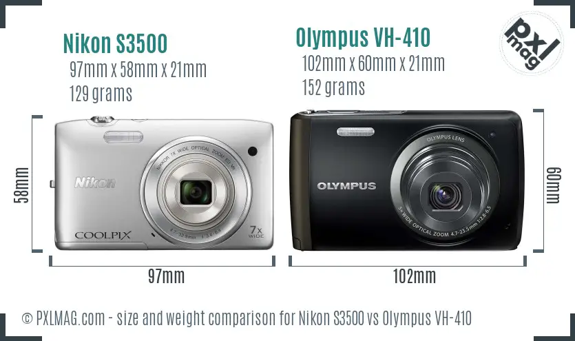 Nikon S3500 vs Olympus VH-410 size comparison