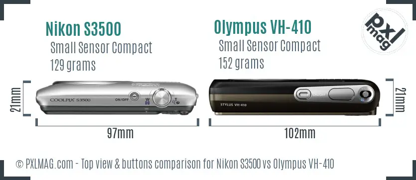 Nikon S3500 vs Olympus VH-410 top view buttons comparison