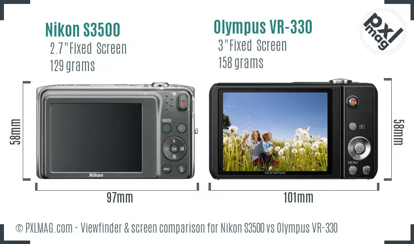 Nikon S3500 vs Olympus VR-330 Screen and Viewfinder comparison