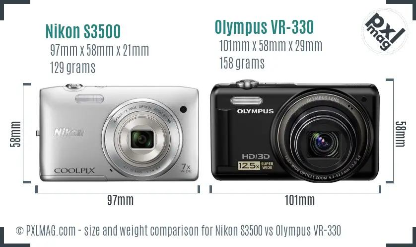 Nikon S3500 vs Olympus VR-330 size comparison