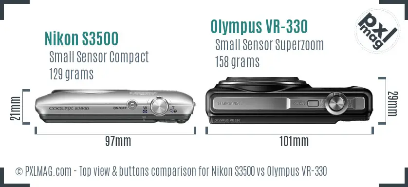Nikon S3500 vs Olympus VR-330 top view buttons comparison