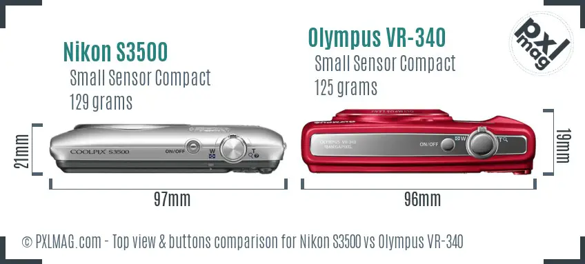 Nikon S3500 vs Olympus VR-340 top view buttons comparison