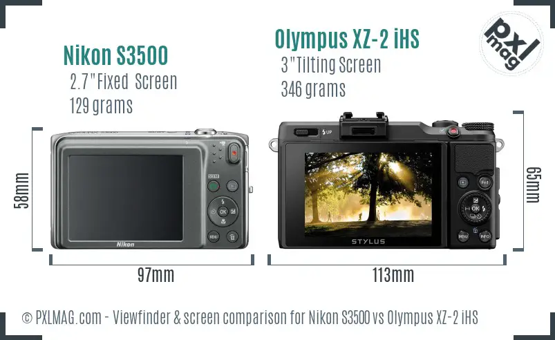 Nikon S3500 vs Olympus XZ-2 iHS Screen and Viewfinder comparison