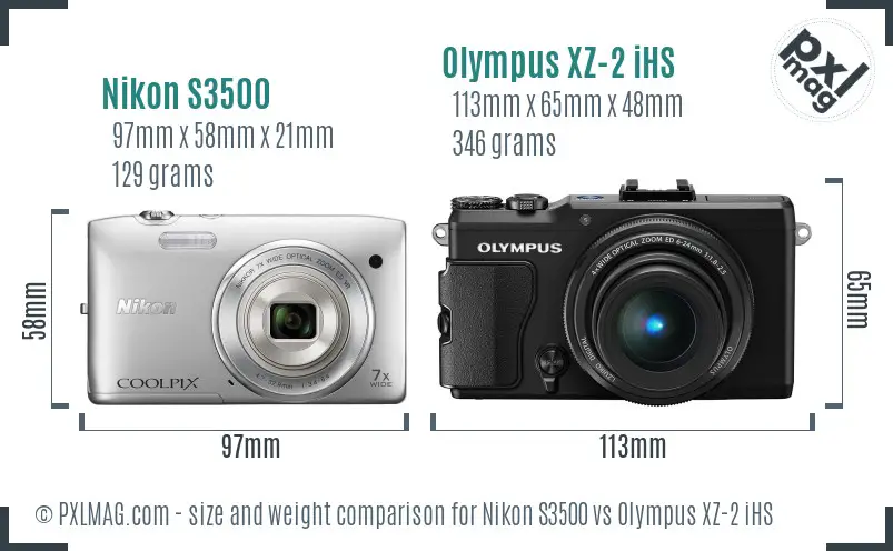 Nikon S3500 vs Olympus XZ-2 iHS size comparison