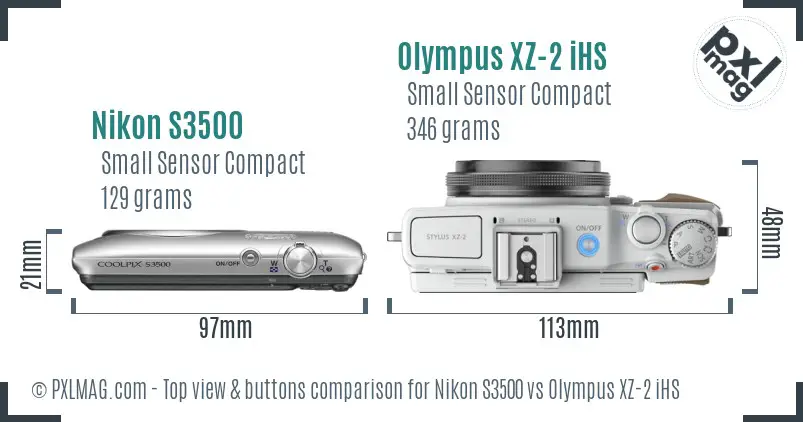 Nikon S3500 vs Olympus XZ-2 iHS top view buttons comparison