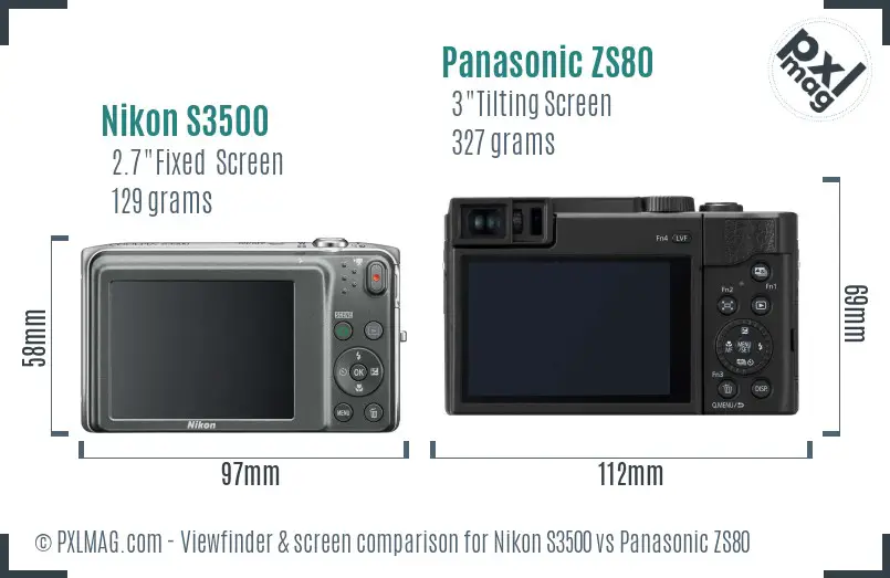 Nikon S3500 vs Panasonic ZS80 Screen and Viewfinder comparison