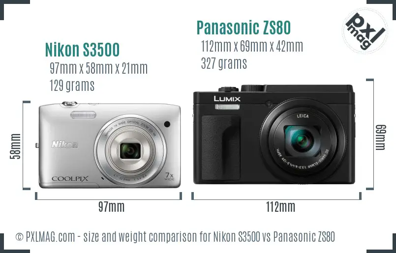 Nikon S3500 vs Panasonic ZS80 size comparison